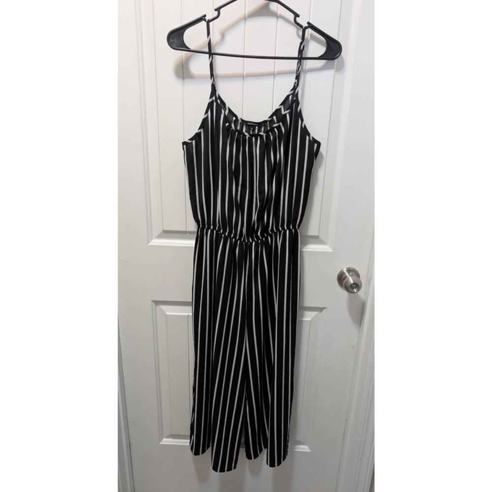 Ambiance Women’s M Black White Stripe Sleeveless Romper Casual Summer